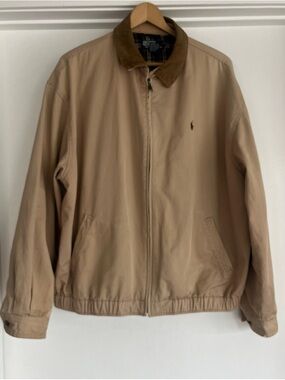 Ralph Lauren 1990s Tan Bomber Jacket with Brown Corduroy Collar